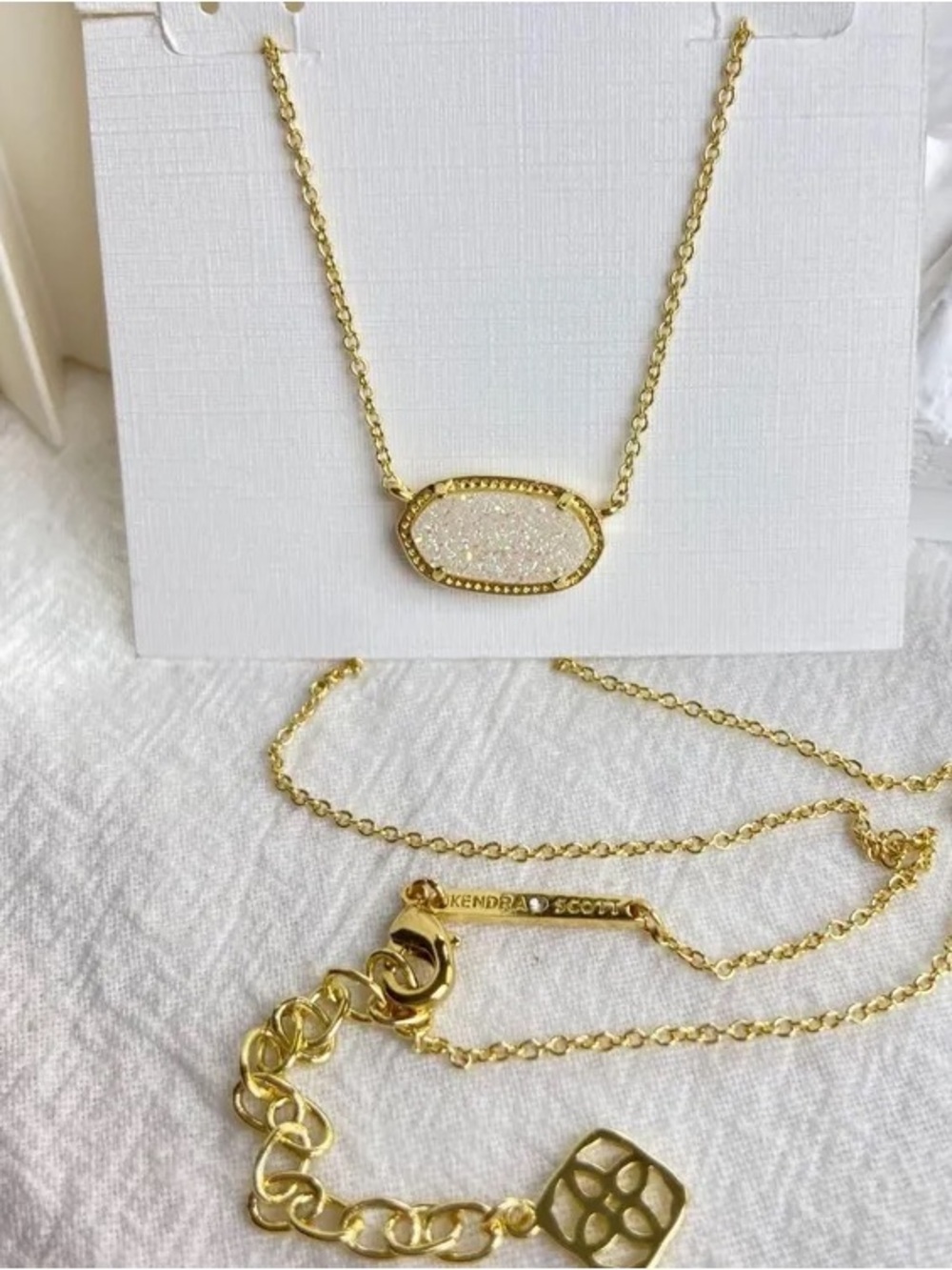 Kendra Scott Gold Druzy Pendant Necklace - White Sparkle